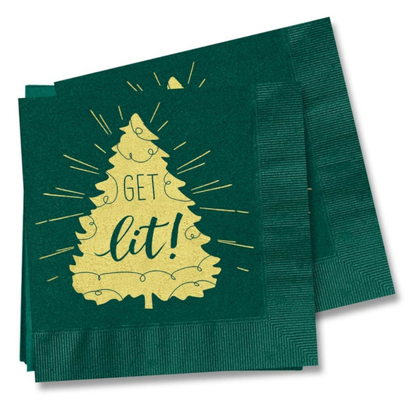 25 Green & Gold foil Funny Christmas tree napkins - Picture 1 of 4